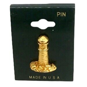 Gold Lighthouse Lapel Pin Small Plated 3/4" Made in USA Pinback New Package